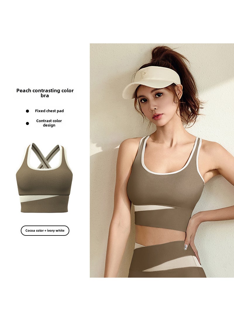 Generic - Chic Colorblock Yoga Suit Slim Fitness Apparel for Women Cocoa bra - Image 1