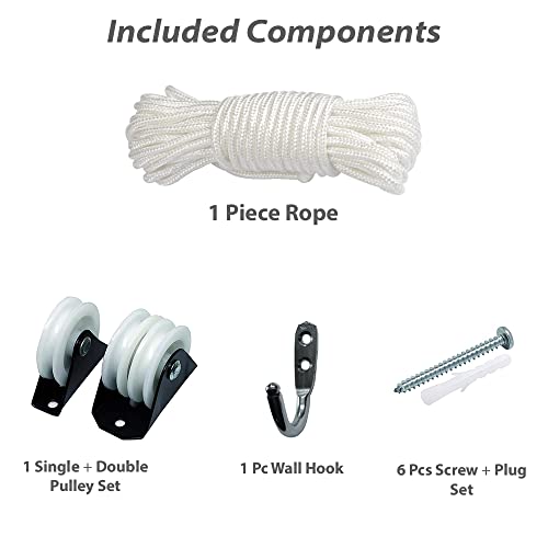 Synergy - Spare Rope and Pulley-Hook Set for Full Dropdown Ceiling Dryer(30 Feet Polyester Rope + 2 Nylon Pulley) - Image 2