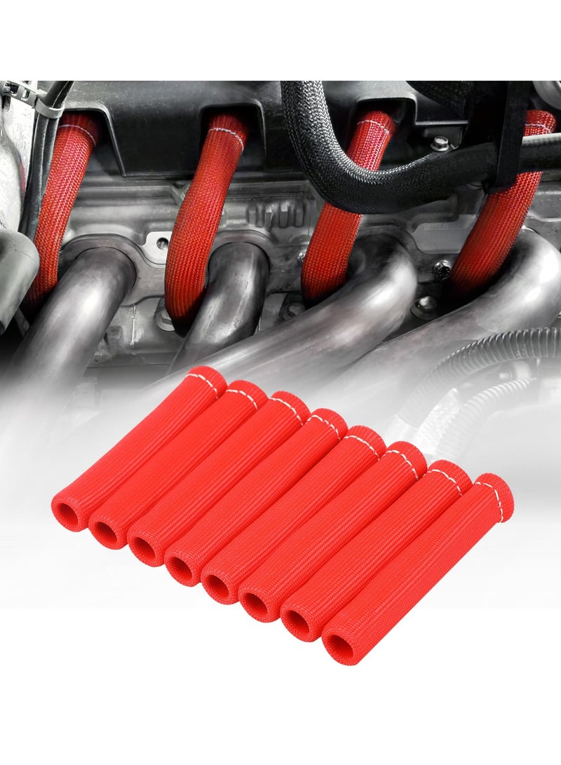 Generic Spark Plug Wire Boots Heat Shield Protector Sleeve 2500 Degree Spark Plug Heat Cover Wrap 6 Inch for SBC BBC 350 454 8PCS-Red - Image 1