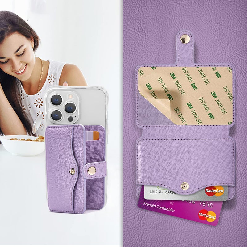 M-Plateau Card Holder, Phone Wallet Stick on with Slim 3M Sticker Match iPhone 14 Pro Case and Most Smartphones (Lavender) - Image 2