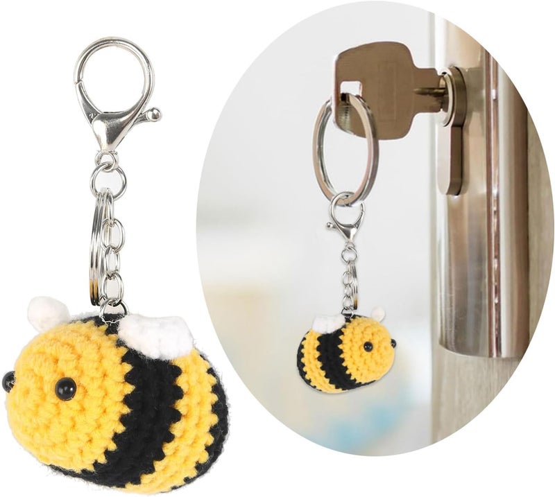 BIBABLYKE Personalized Cute Bees Pendant Crochet Keychain Lucky Funny Bees Charm Keyring Women Beautiful Pendant Keyholder Gift Cotton/Alloy - Image 4
