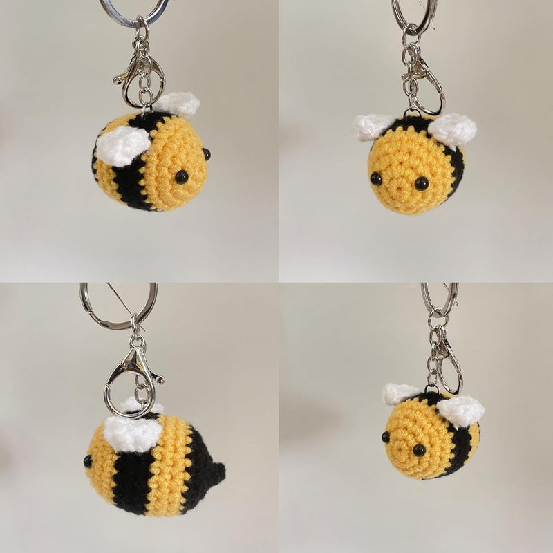 BIBABLYKE Personalized Cute Bees Pendant Crochet Keychain Lucky Funny Bees Charm Keyring Women Beautiful Pendant Keyholder Gift Cotton/Alloy - Image 2