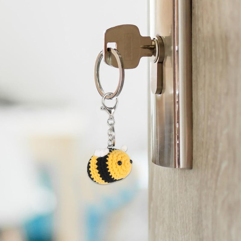 BIBABLYKE Personalized Cute Bees Pendant Crochet Keychain Lucky Funny Bees Charm Keyring Women Beautiful Pendant Keyholder Gift Cotton/Alloy - Image 5