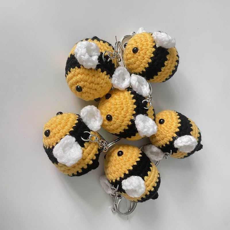BIBABLYKE Personalized Cute Bees Pendant Crochet Keychain Lucky Funny Bees Charm Keyring Women Beautiful Pendant Keyholder Gift Cotton/Alloy - Image 3