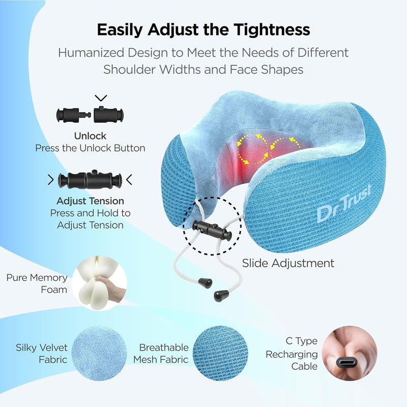 Dr Trust وسادة دعم الرقبة للسفر من USA Cloudwalker للرحلات، وسادة سفر قابلة للشحن من رغوة الذاكرة مع جهاز تدليك لتخفيف آلام الرقبة، السفر الجوي، المنزل، المكتب-386 | مجموعة من 1 - Image 5