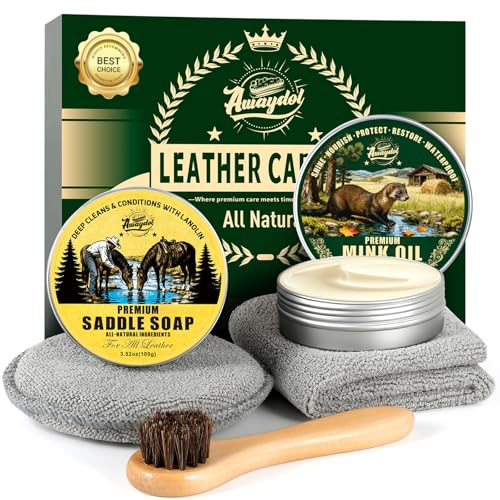 Awaydol Leather Boot Care Kit Mink OilSaddle SoapHorsehair BrushesApplicator Microfiber ClothFlannel bagLeather Shoe Care Kit for Cowboy Boots Work Boots Shoes and Tack - Image 1
