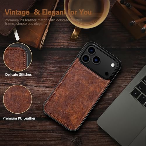 LOHASIC for iPhone 17 Pro Max Leather Case Compatible with MagSafe, Slim Luxury PU Non-Slip Grip Rugged Bumper Protective Cover Phone Case for iPhone 17 ProMax 6.9" 2025 - Brown - Image 4