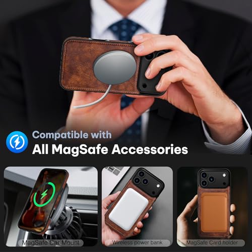 LOHASIC for iPhone 17 Pro Max Leather Case Compatible with MagSafe, Slim Luxury PU Non-Slip Grip Rugged Bumper Protective Cover Phone Case for iPhone 17 ProMax 6.9" 2025 - Brown - Image 3