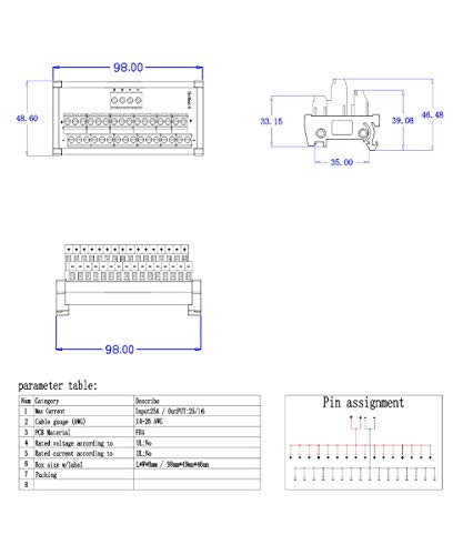 ANMBEST 2 in 16 Out Terminal Blocks Module, 25A DIN Rail and Panel Mounting Power Distribution Breakout Board for PLC Servo Power Amplifier - Image 5