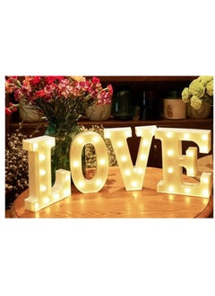 A white LED message consisting of 4 illuminated letters that form the word (Love) For romantic lovers, Valentine's Day, engagement parties, weddings, and happy occasions