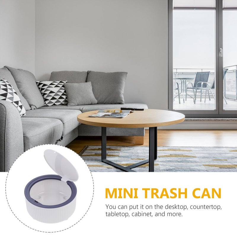 Dark Blue Press Lid Desktop Trash Can Small Round Wastebasket For Office Living Room Dormitory - Image 4