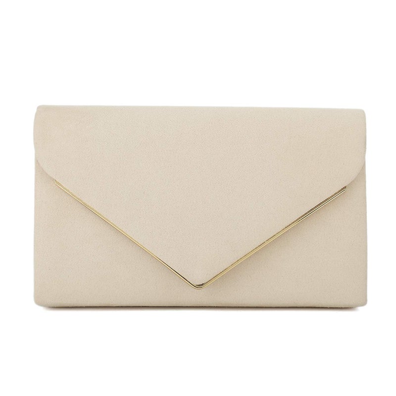 CHARMING TAILOR Faux Suede Clutch Bag for Women Elegant Metal Binding Evening Bag for Wedding/Prom/Black-tie Events (Beige) - Image 1
