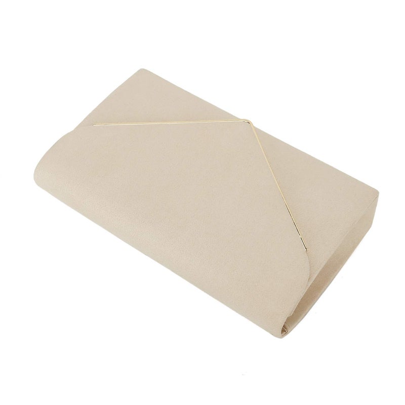 CHARMING TAILOR Faux Suede Clutch Bag for Women Elegant Metal Binding Evening Bag for Wedding/Prom/Black-tie Events (Beige) - Image 4