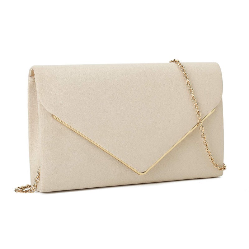 CHARMING TAILOR Faux Suede Clutch Bag for Women Elegant Metal Binding Evening Bag for Wedding/Prom/Black-tie Events (Beige) - Image 2