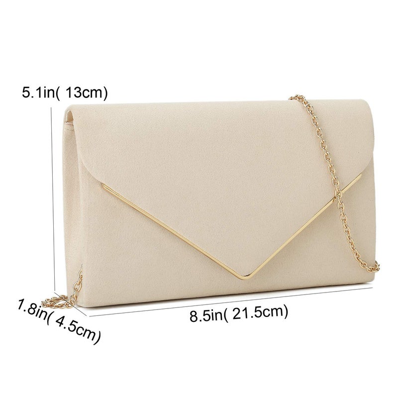 CHARMING TAILOR Faux Suede Clutch Bag for Women Elegant Metal Binding Evening Bag for Wedding/Prom/Black-tie Events (Beige) - Image 3