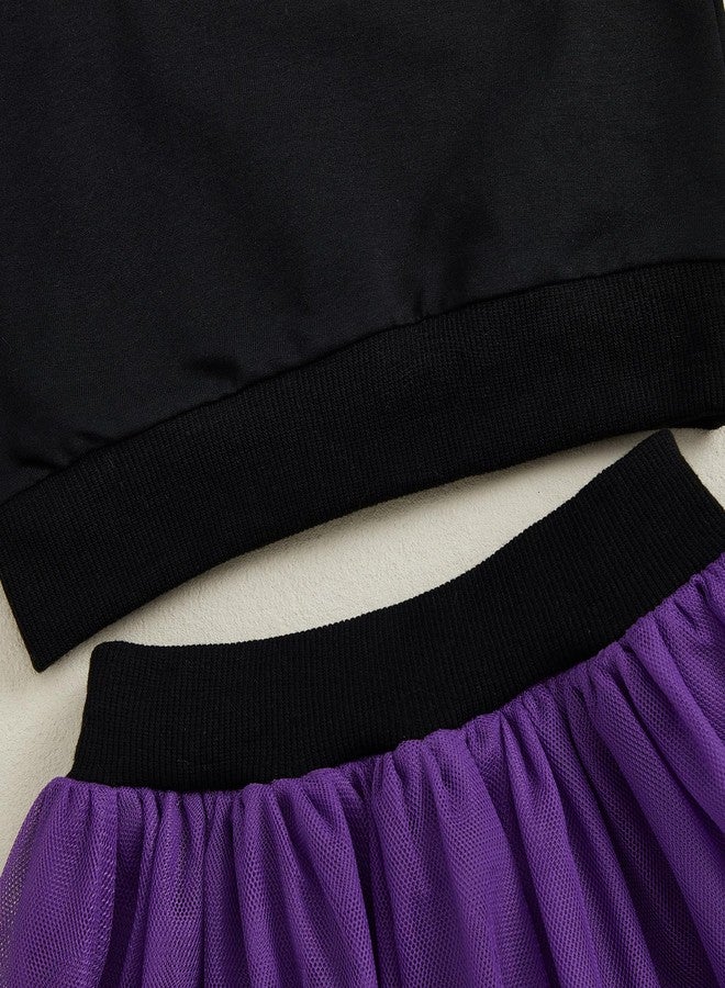 GOOCHEER Toddler Baby Girl Halloween Outfit Black Cat Long Sleeve Sweatshirt and Purple Mesh Tutu Skirt Fall Winter Clothes Set (Black, 2-3T) - Image 5