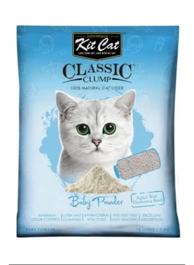 Classic Clump Cat Litter – Ultra Clumping Formula with Baby Powder Scent & Deodorizing Beads (7kg-10L)