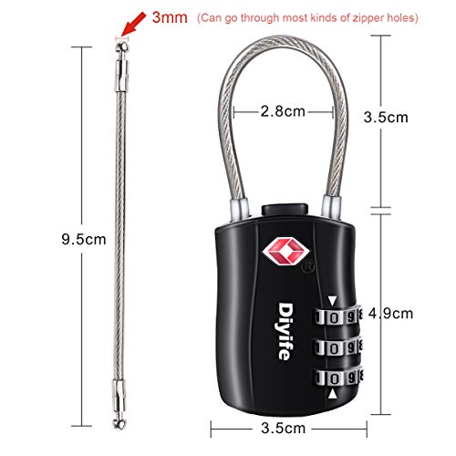 Diyife TSA Luggage Locks, [ Zinc Alloy Version][2 Pcs] Diyife TSA Approved Luggage Lock 3-Digit Re-settable Combination Lock, Code Lock for Travel Suitcase Luggage Bag Lockers (Black) - Image 3