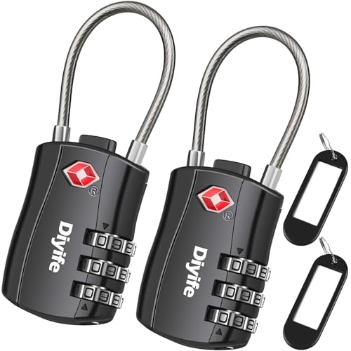 Diyife TSA Luggage Locks, [ Zinc Alloy Version][2 Pcs] Diyife TSA Approved Luggage Lock 3-Digit Re-settable Combination Lock, Code Lock for Travel Suitcase Luggage Bag Lockers (Black) - Image 1