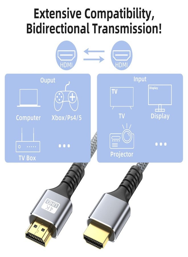 كابل لويوتول 4K HDMI بطول 40 قدمًا، كابل HDMI 2.0 فائق السرعة، يدعم دقة 4K بمعدل 60 هرتز، بتقنية 3D ARC، موصل مطلي بالذهب، كابل HDMI لإرجاع الصوت والفيديو عبر الإيثرنت، مناسب لأجهزة التلفزيون UHD، الشاشات، أجهزة الكمبيوتر المحمولة، أجهزة Xbox، PS4/PS5، Roku TV، إلخ. (فضي) - Image 2