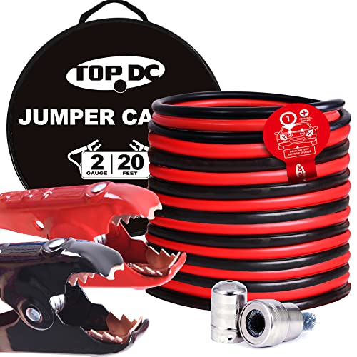 TOPDC 2 Gauge 20 Feet Jumper Cables for Car, SUV and Trucks Battery, Heavy Duty Automotive Booster Cables for Jump Starting Dead or Weak Batteries with Carry Bag, (TD-P0220) - Image 1