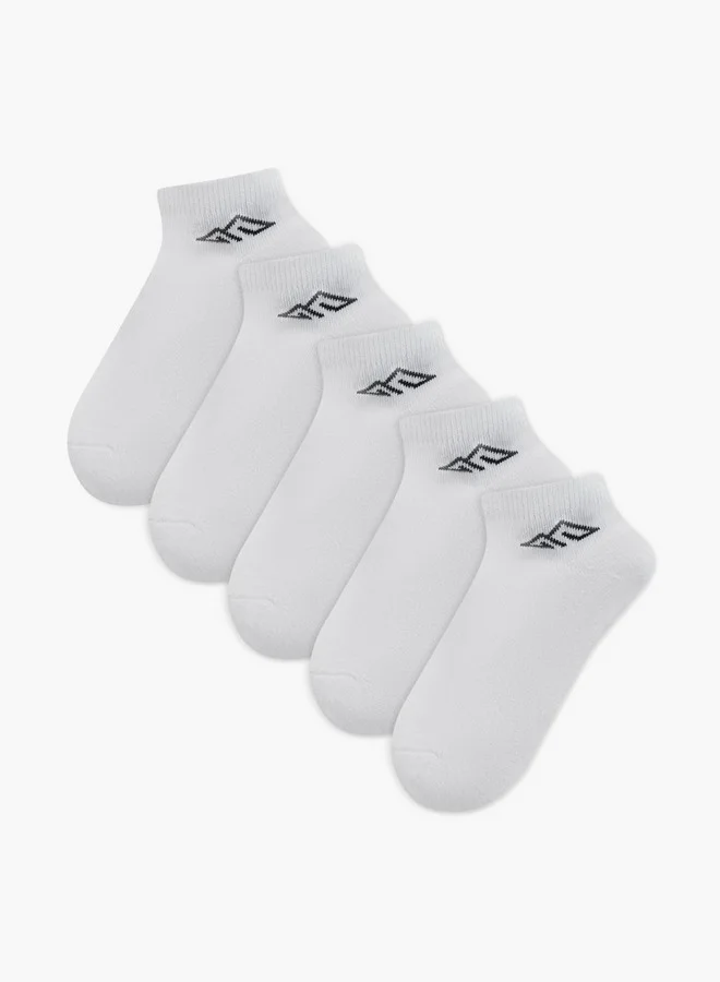 Logo Print Ankle Length Cushioned Sports Socks - Set of 5