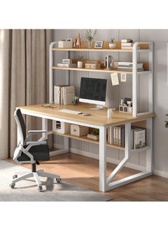 Alissa 140 cm Home Office Desk with Storage Shelves （wood color-140*60cm）  - Image 1