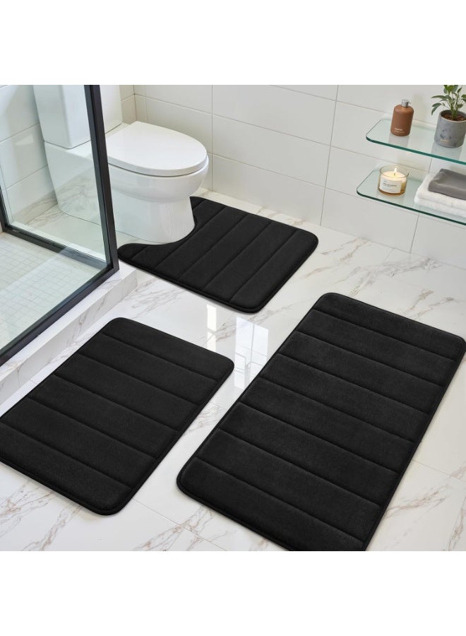 3 Pieces Coral Velvet Bathroom Rugs Set, Non Slip Water Absorbent Soft Fluffy Bath Mats, Washable Floor Mats for Bathroom Tub Toilet - Image 1