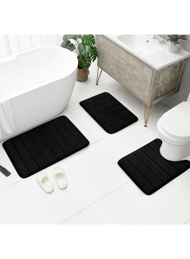 3 Pieces Coral Velvet Bathroom Rugs Set, Non Slip Water Absorbent Soft Fluffy Bath Mats, Washable Floor Mats for Bathroom Tub Toilet - Image 2
