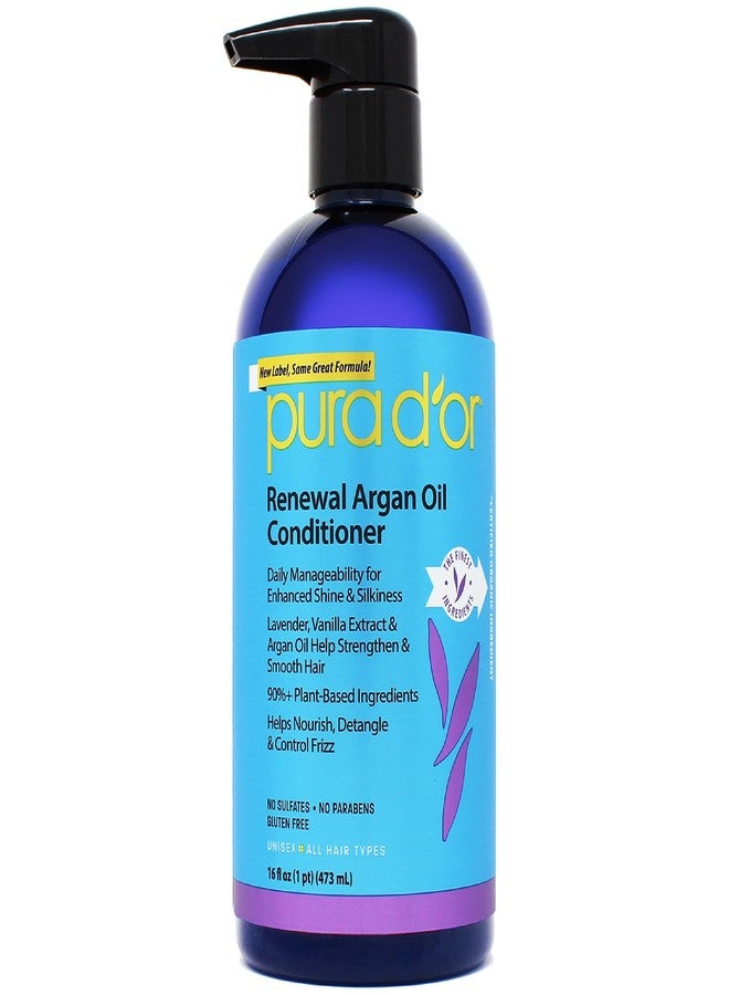 PURA D'OR 16 Oz Renewal Argan Oil Conditioner - Sulfate-Free, Hydrating, Frizz Control, Color-Safe, with Organic Aloe Vera & Argan Oil, Nourishing & Strengthening for Dry, Damaged Hair - Image 1