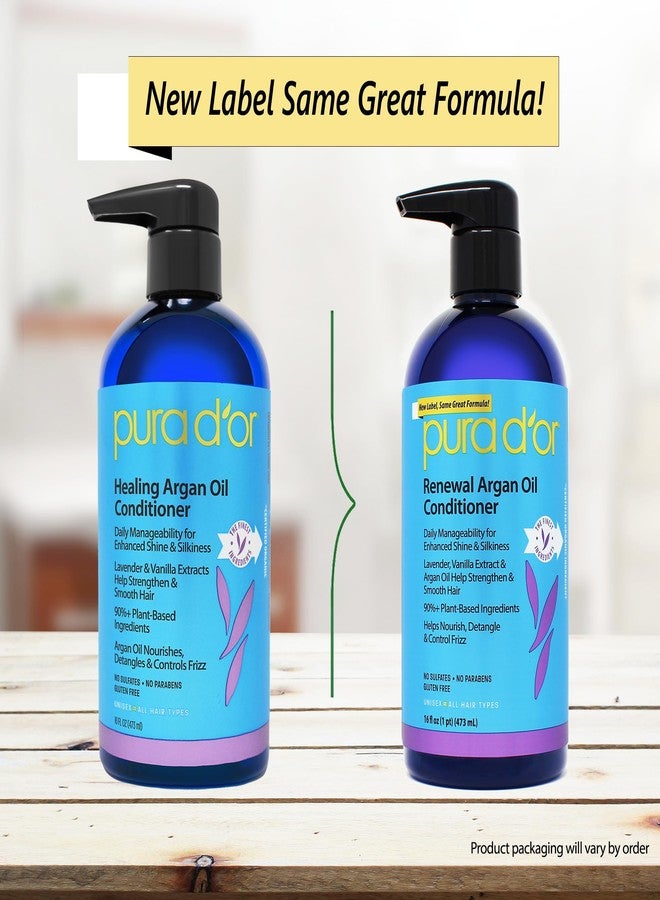 PURA D'OR 16 Oz Renewal Argan Oil Conditioner - Sulfate-Free, Hydrating, Frizz Control, Color-Safe, with Organic Aloe Vera & Argan Oil, Nourishing & Strengthening for Dry, Damaged Hair - Image 2