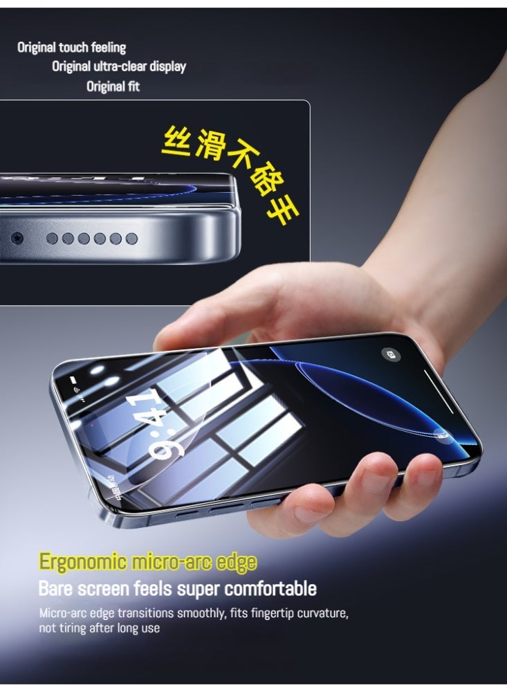 Suitable for iPhone 14、15、16 pro max transparent anti-fingerprint tempered film 9H hardness full screen protection/3 pieces of tempered film set - Image 4