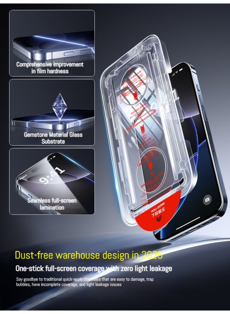 Suitable for iPhone 14、15、16 pro max transparent anti-fingerprint tempered film 9H hardness full screen protection/3 pieces of tempered film set - Image 2