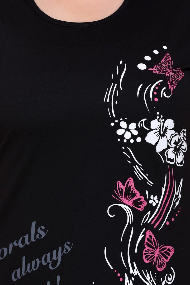In Love Women Cotton Regular Fit Plus Size Cotton Long-Line Chest Print T-Shirt With Pocket,Black,2XL - Image 5