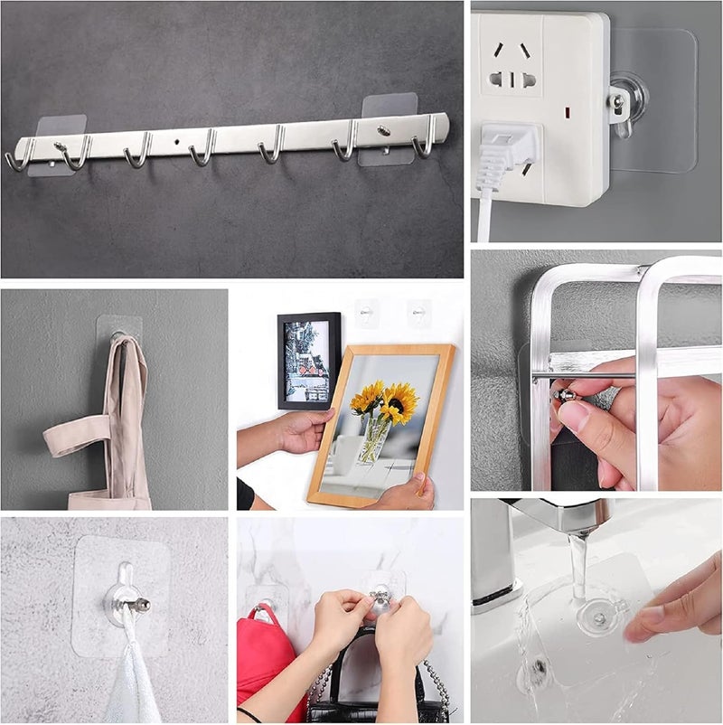 JANNYRO JANNYRO Adhesive Wall Hook Heavy Duty Strong Nail Transparent Screw Holder Wall Hanging Solutions Without Drilling for Kitchen Bathroom Home Decor Items Photo Frame Hooks Key Holder  - Image 4