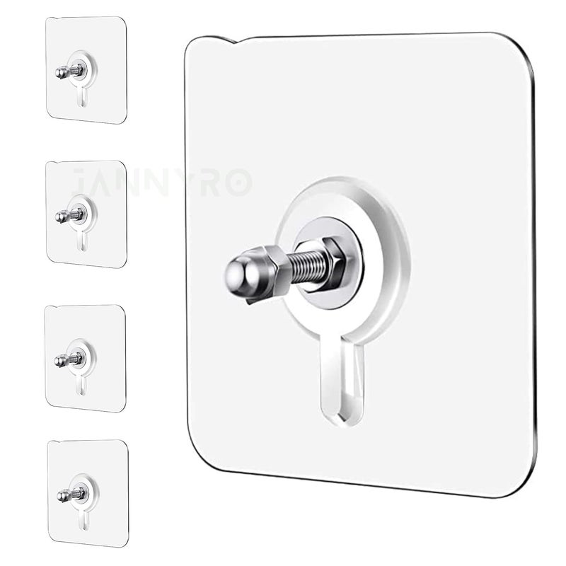 JANNYRO JANNYRO Adhesive Wall Hook Heavy Duty Strong Nail Transparent Screw Holder Wall Hanging Solutions Without Drilling for Kitchen Bathroom Home Decor Items Photo Frame Hooks Key Holder  - Image 1