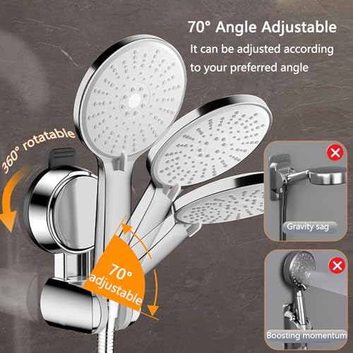 Resdenio Shower Head Holder - Strong Suction Cup No Drilling Showerhead Bracket Waterproof Handheld Shower Holder, Adjustable Wand Holder for RV, Kids, Bathroom (Silver) - Image 3