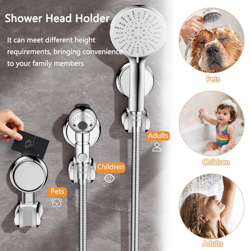 Resdenio Shower Head Holder - Strong Suction Cup No Drilling Showerhead Bracket Waterproof Handheld Shower Holder, Adjustable Wand Holder for RV, Kids, Bathroom (Silver) - Image 2