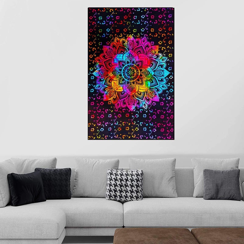 ART WORLD Flower Mandala Tapestry Single Bedsheet Bedspread Bedding Bedcover Psychedelic Boho Tie Dye Printed Twin Wall Hanging Decoration Poster 40x30 Inches Multi Color Poster 40x30 Inches - Image 2