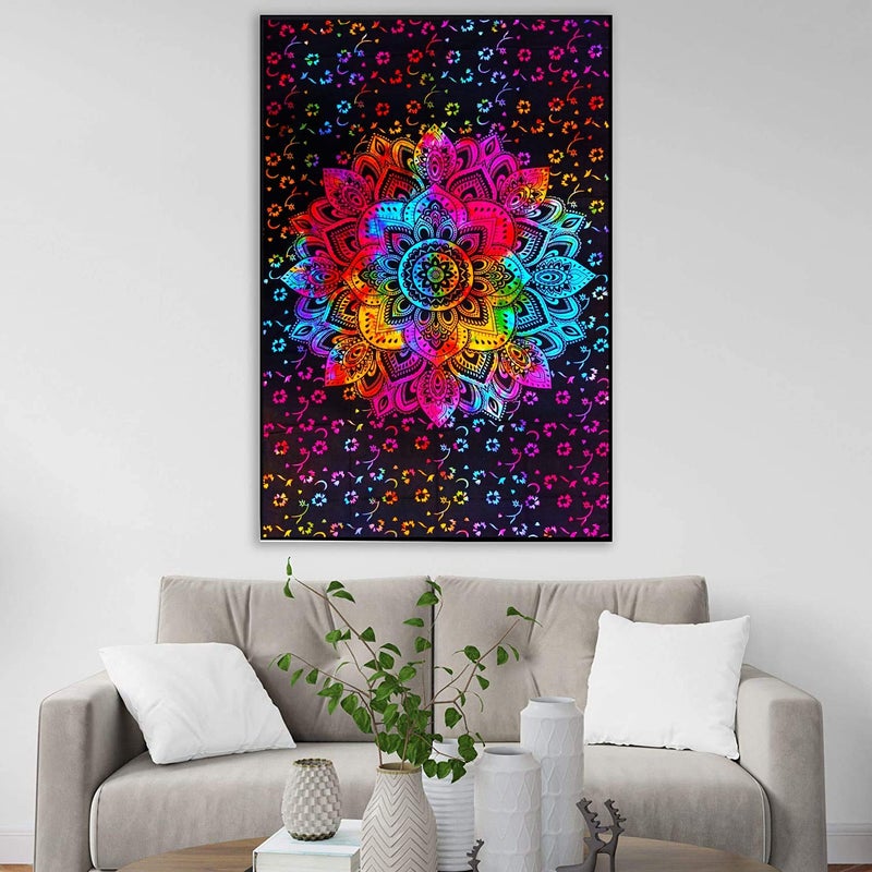 ART WORLD Flower Mandala Tapestry Single Bedsheet Bedspread Bedding Bedcover Psychedelic Boho Tie Dye Printed Twin Wall Hanging Decoration Poster 40x30 Inches Multi Color Poster 40x30 Inches - Image 4