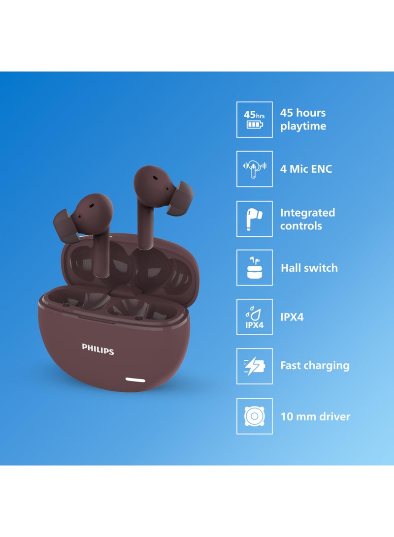 Philips Renewed - Audio TAT1179RD/94 True Wireless in Ear Earbuds with Pocket Sized Charging Case, Play Time Upto 45Hrs, 10mm Dynamic Drivers, Inbuilt Mic, IPX4 Splash & Sweat Resistant (Red) RED - Image 2