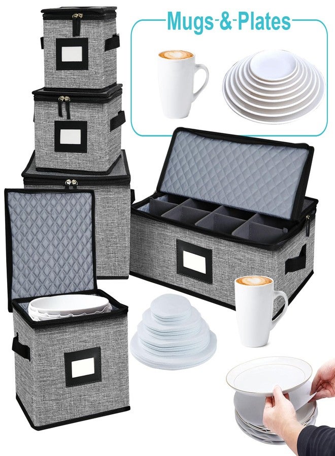 ouruer 5 PACK China Storage Containers-Quilted Mug Storage and Moving Boxes for Dishes,Dish Packing Supplies for Moving,Dinnerware &Accessories,Holds a total of 48 plates (4 sizes) and 12 cups(Grey) - Image 4