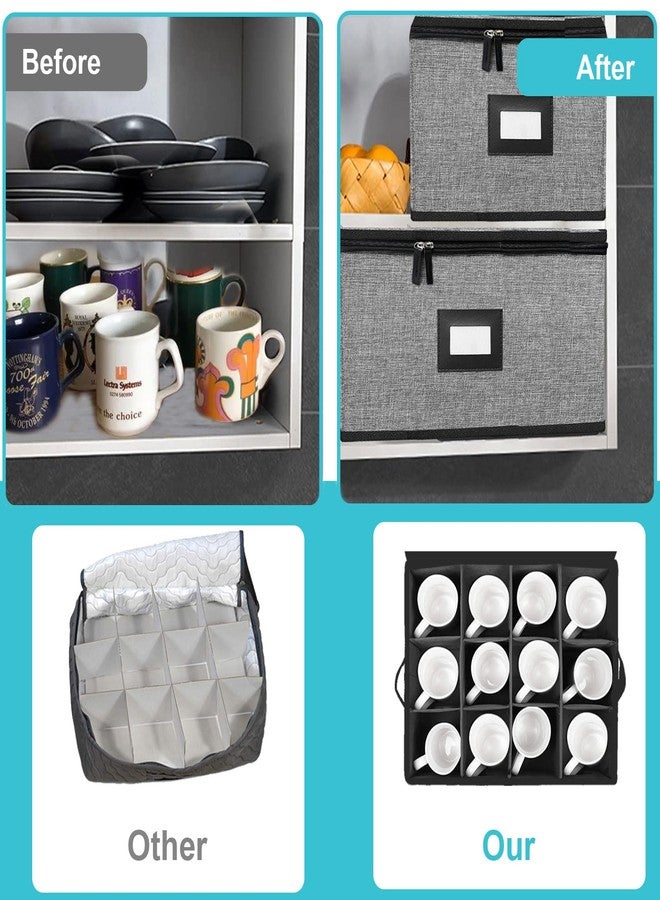 ouruer 5 PACK China Storage Containers-Quilted Mug Storage and Moving Boxes for Dishes,Dish Packing Supplies for Moving,Dinnerware &Accessories,Holds a total of 48 plates (4 sizes) and 12 cups(Grey) - Image 2
