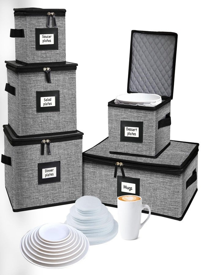 ouruer 5 PACK China Storage Containers-Quilted Mug Storage and Moving Boxes for Dishes,Dish Packing Supplies for Moving,Dinnerware &Accessories,Holds a total of 48 plates (4 sizes) and 12 cups(Grey) - Image 1