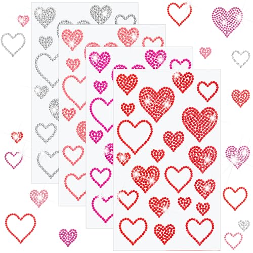 Epakh ملصقات قلب من الراينستون 84 قطعة مع لمسة لامعة، ملصقات لاصقة ذاتية لزينة العطلات، الحرف اليدوية، زينة النوافذ، ملحقات السيارات، صناديق الهدايا، 4 أوراق - Image 1