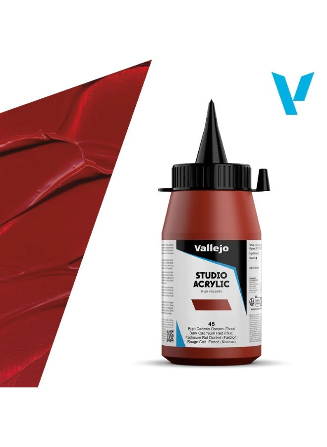 ألوان أكريليك احترافية للفنانين والاستوديوهات - أحمر كادميوم داكن (درجة لون)، صبغة عالية، تغطية سلسة على القماش والخشب - 500 مل