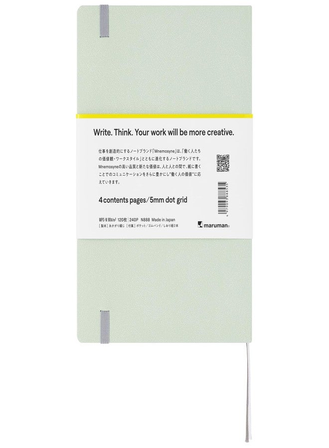 Maruman MNEMOSYNE Journal Notebook, 8.5 x 6.02 Inches (A5), 5mm dot grid, Hard cover with Elastic band, Bookmarks & Inner pocket, 90 gsm, 120 Sheets/240 Pages, Mint Green, 1 ea. (N888-53) - Image 4