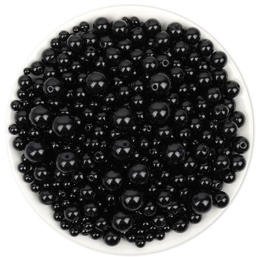 Anezus 2205Pcs Black Pearls for Craft Assorted Sizes Fake Pearl Beads Sew on Pearls Bulk Loose Pearl Beads with Holes for Jewelry Making Bracelets Necklaces Hairs Decoration Vase Filler - Image 1