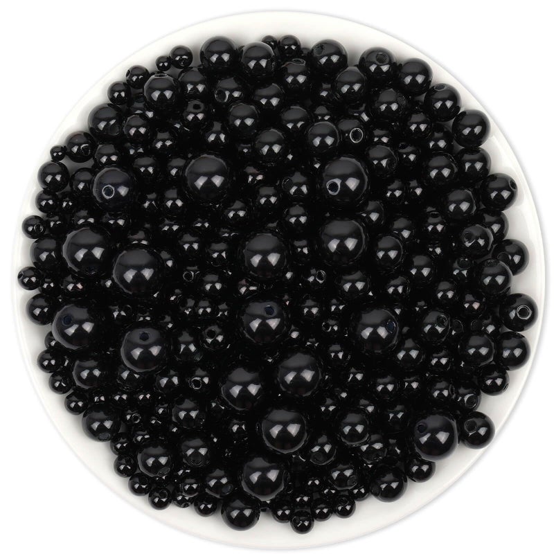 Anezus 2205Pcs Black Pearls for Craft Assorted Sizes Fake Pearl Beads Sew on Pearls Bulk Loose Pearl Beads with Holes for Jewelry Making Bracelets Necklaces Hairs Decoration Vase Filler - Image 3