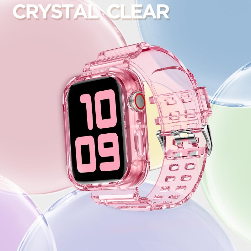 DABAOZA Compatible for Clear Apple Watch Band with Bumper Case 41mm 40mm 38mm, Women Men Glitter Bling TPU Sport Strap for iWatch SE Ultra 3 2 Series 11 10 9 8 7 6 5 4 3 2 1ï¼ˆClearPink,41/40/38ï¼‰ - Image 4